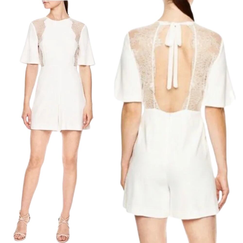 Sandro Romper Womens Small White Lace Cut Out Pockets Bridal Wedding Minimalist